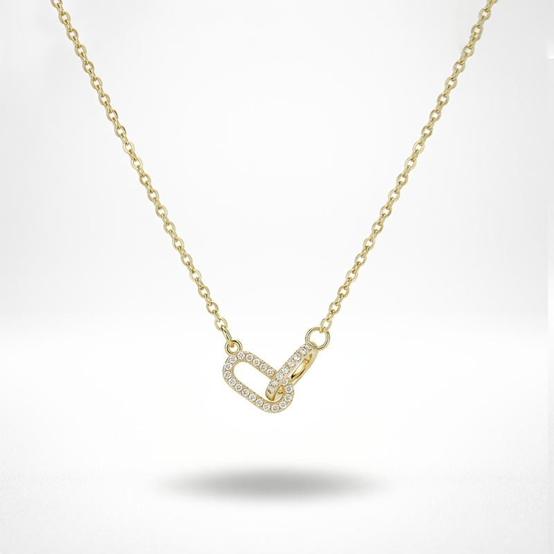 TEMU 1 pièce Collier minimaliste et élégant à double ovale en entièrement synthétique, style luxe léger avec fermoir en et pendentif à double anneau,