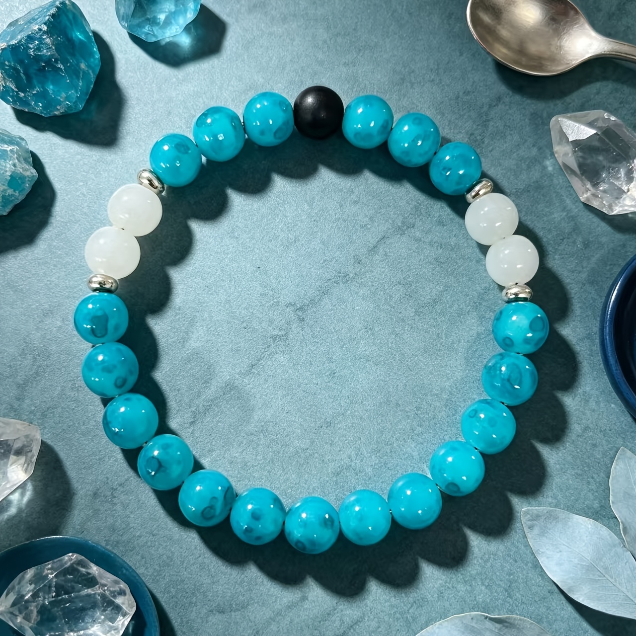 Women's Translucent Lake Blue Beaded Bracelet, Minimalist Design