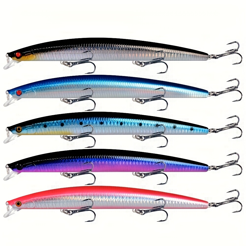 TEMU Kit de 5 leurres Minnow, appât dur Isca, crankbait artificiel, wobbler, grosses appâts, leurre pour brochet, été