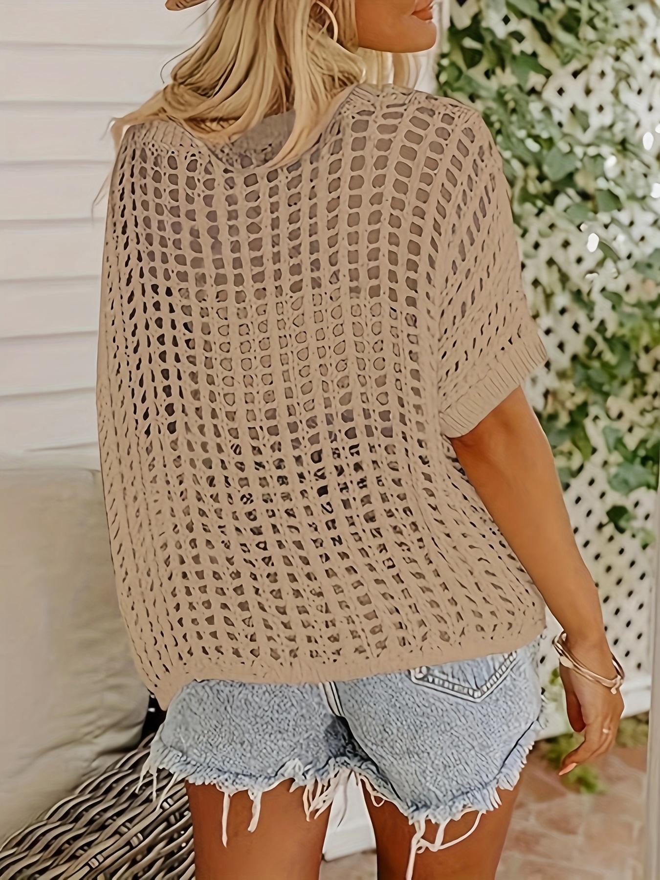 donna in crochet maniche a pipistrello e Temu Italy