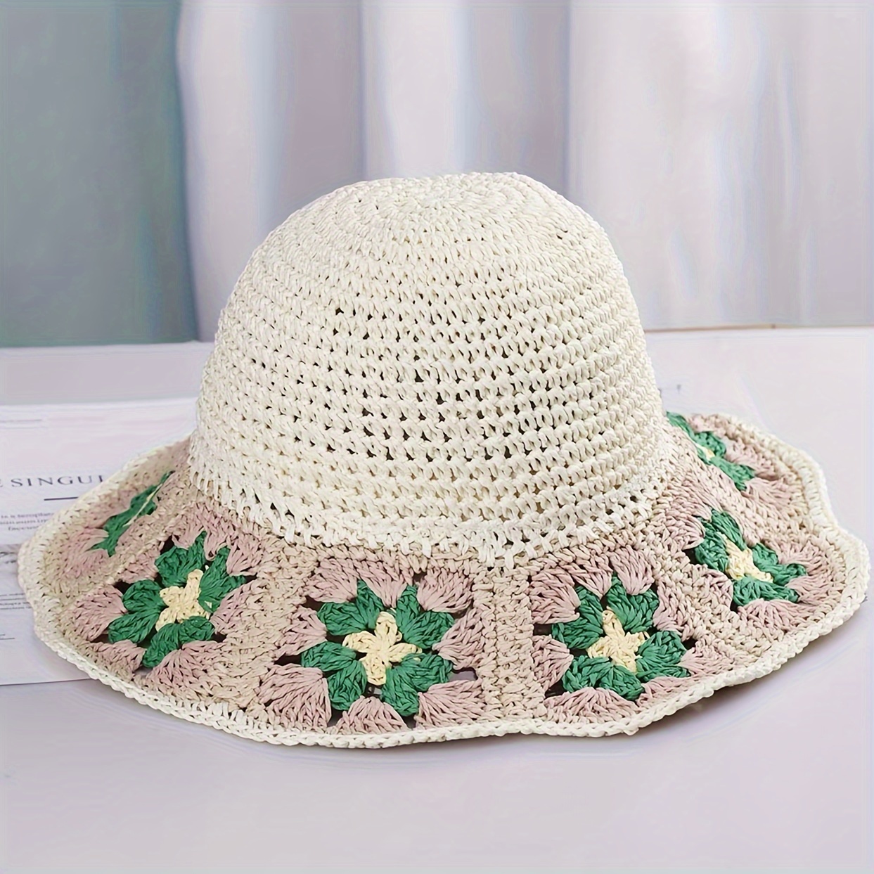 1pc Handmade Knotted Straw Sun Hat, Bucket Hats Hollow Wide Brim Summer Beach Sun Protection Breathable Sun Hats for Women,SUN/UV Protection,Temu