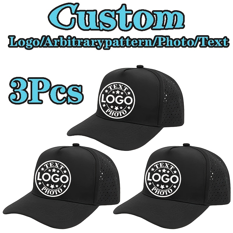 TEMU 3 casquettes de perforées au laser respirantes, unisexe, réglables et personnalisées, options multicolores, casquettes de baseball