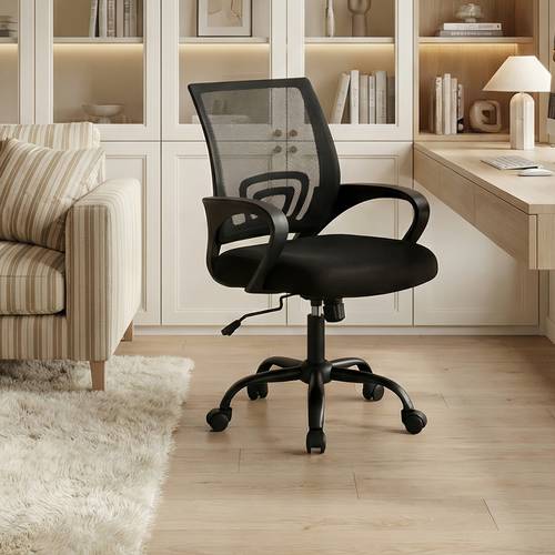 office desk chair ergonomic back with lumbar support rocking mode height adjustable with fixed armrest for home computer gaming conference swivel