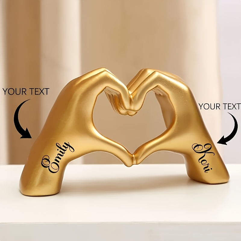 TEMU Resin Hand-in-heart Sculpture Statue - Name/text Gift Suitable For Graduation, Wedding, Anniversary, Mother's Day, Father's Day - Tabletop Decor
