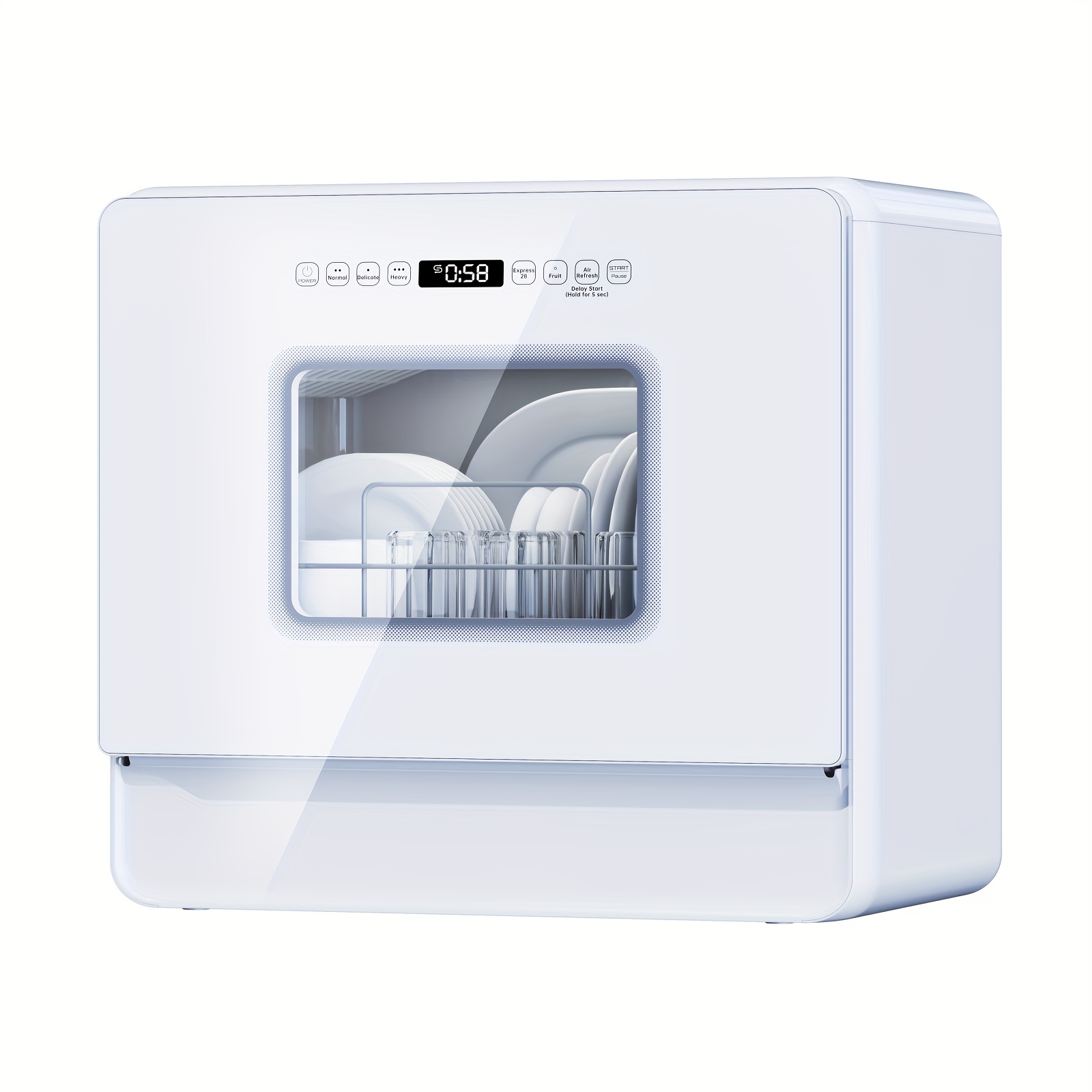 

A01 Portable Countertop Dishwasher, 5 Dishes And 5 Liter , 2 Racks, 7 Programs, 360° 3-arm Spray, 167° And Air , Led