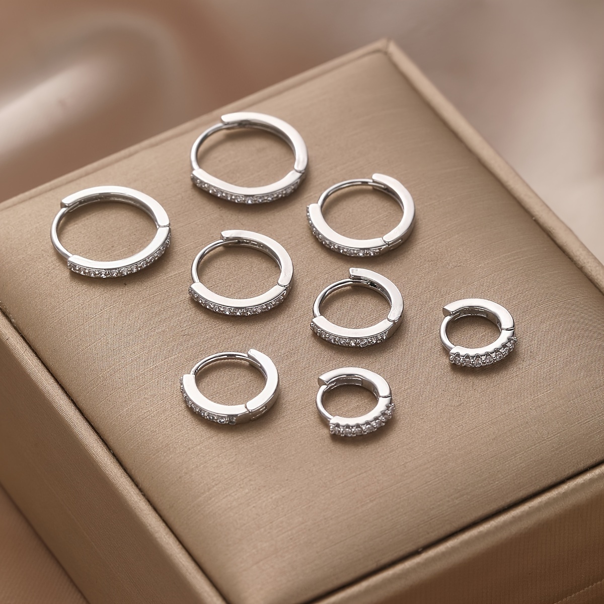8 Piece Copper Hoop Earrings Set with Rhinestones