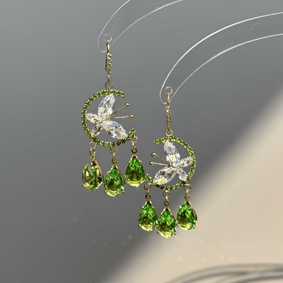 TEMU Forest-style Elf! Gradient Green Earrings, Niche Design, Retro Light Luxury, High-end Versatile Ear Jewelry