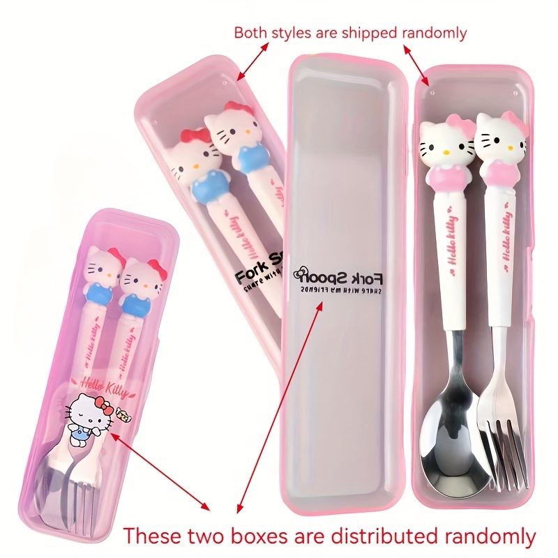 E-shop Sanrio Hello Kitty Gabel Löffel - Niedliches tragbares Besteck für Familie, Wohnheim, Camping & Picknick - 304 Edelstahl-Besteck mit ikonischem