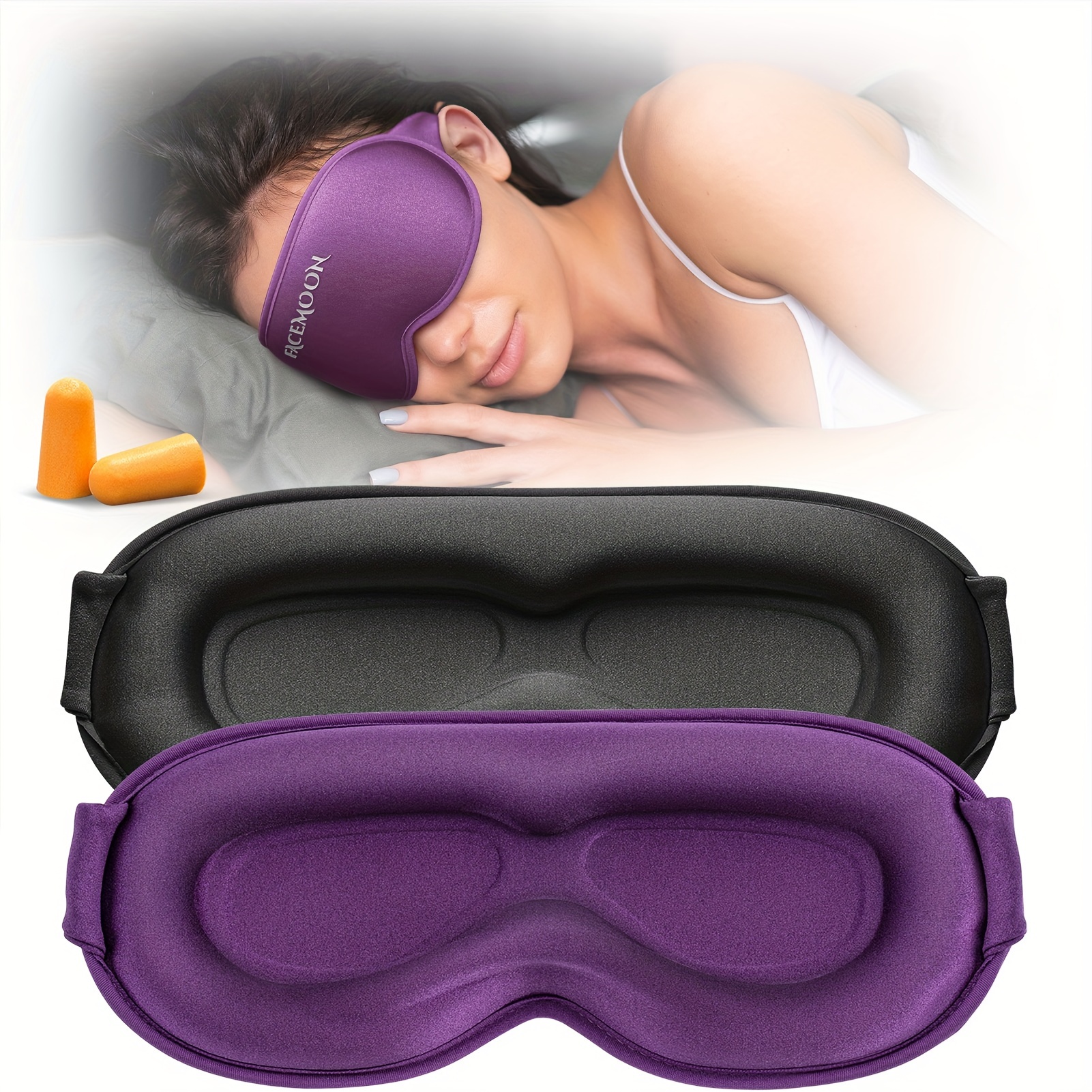 

2pcs Gel Cooling Eye Mask - Weighted Eye Mask, Sleep Mask For Blocking Light, Eye Cover For Women, Men, Night Shift, Travel, Airplane (black & Purple)