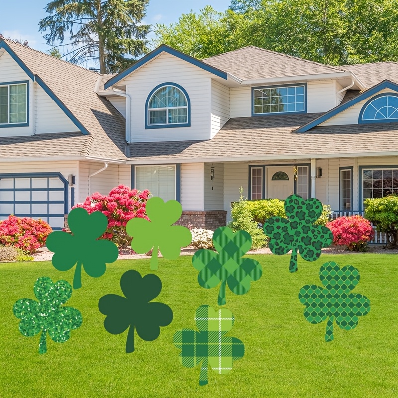 

8pcs 's Day Yard Sign Set - Clover & Design With Stakes For Outdoor Lawn Decor, Irish Themed Parties & Home Garden, Yard Signs