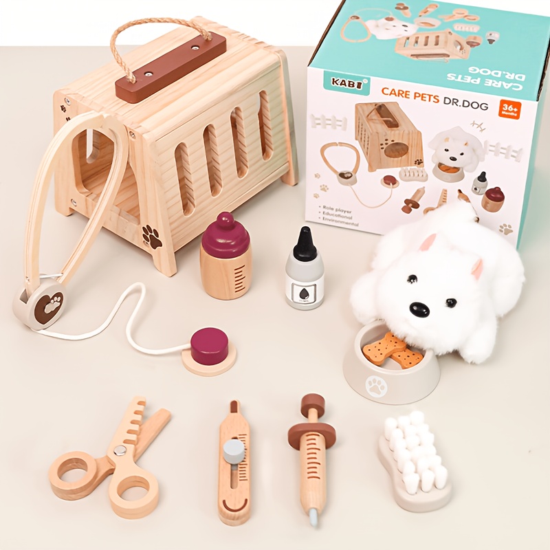 TEMU Wooden , Nurse Role-playing Game Toy Realistic Pet Hospital Set, Simulating Veterinary Care, Parent-child Role-playing For Small Animals