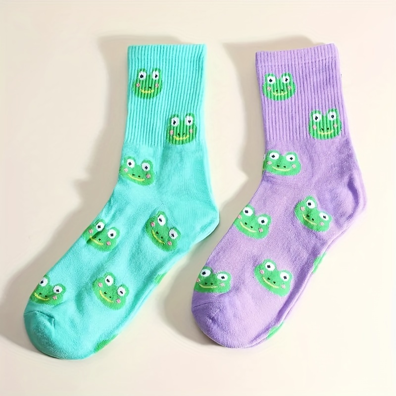 

Cartoon Frog Print Socks, Unisex Cute & Trendy Mid Tube Socks, Women's Stockings & Hosiery