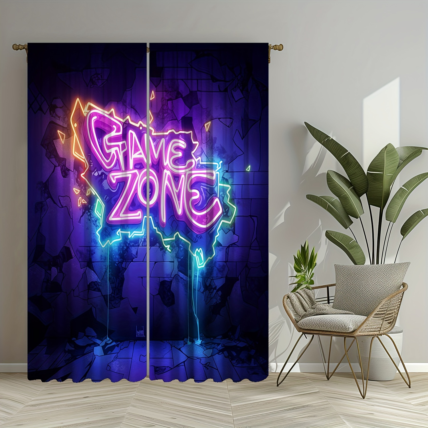 

2pcs Game Zone Sign Printed Curtains, Decorative Window Drapes, Window Treatments For Bedroom Living Room, Home Decoration, Room Decoration