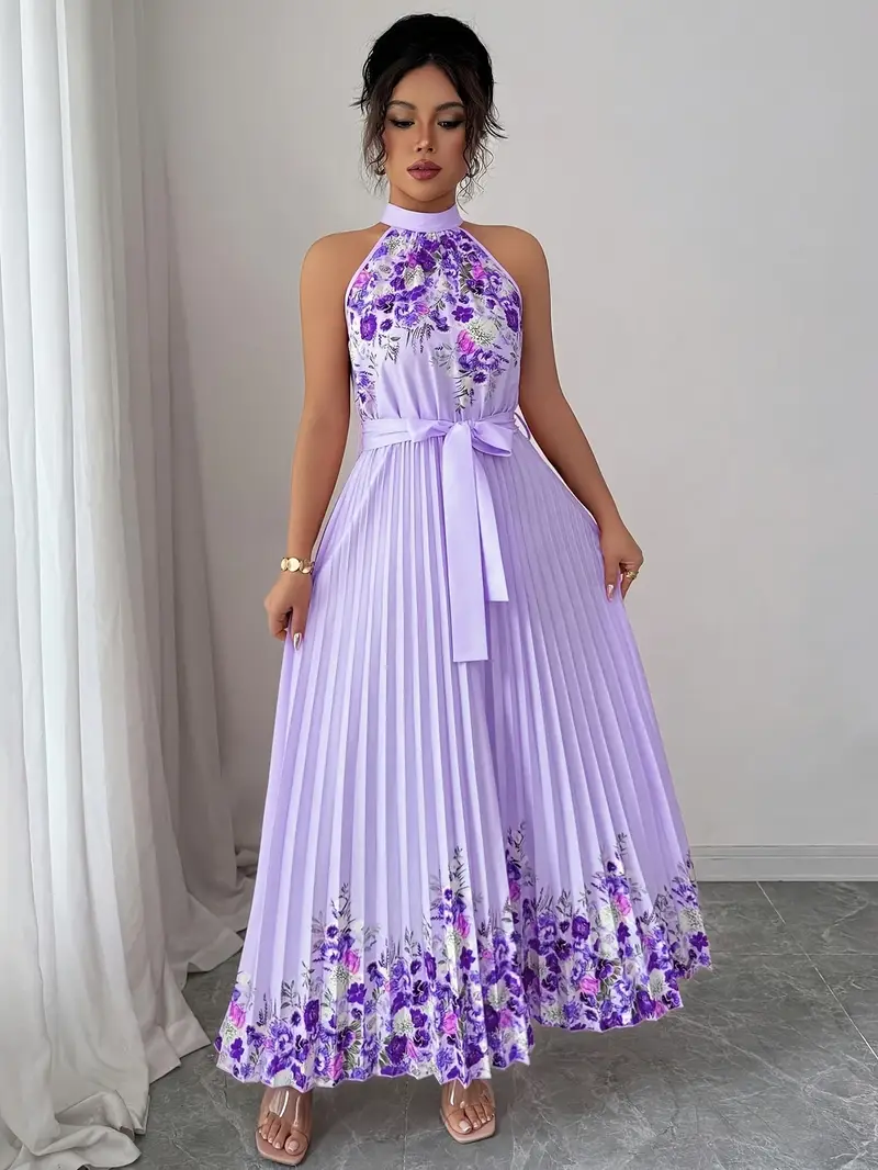womens elegant floral print sleeveless a line dress vibrant pink round neck machine washable spring summer casual formal wear floral print dress no stretch fabric Product details 5