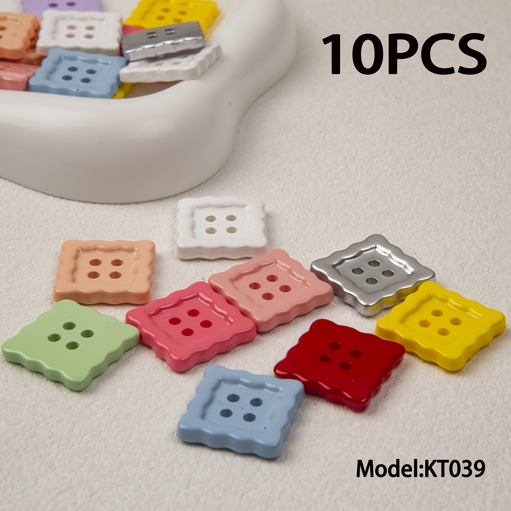 TEMU Kt039 Cookie-shaped Decorative Buttons, Random Color 10pcs, Macaron Colored Scalloped Square Buttons, Sewing Accessories For Sweaters, Dolls And