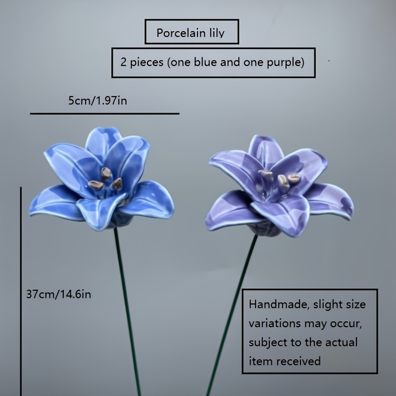 E-shop 2 Stück, Keramik Große Lilienblüten, Keramikmaterial, Nie Ausbleichend, Feiertagsstrauß, Osterstrauß, Geeignet für Familie, Garten, Hochzeit,