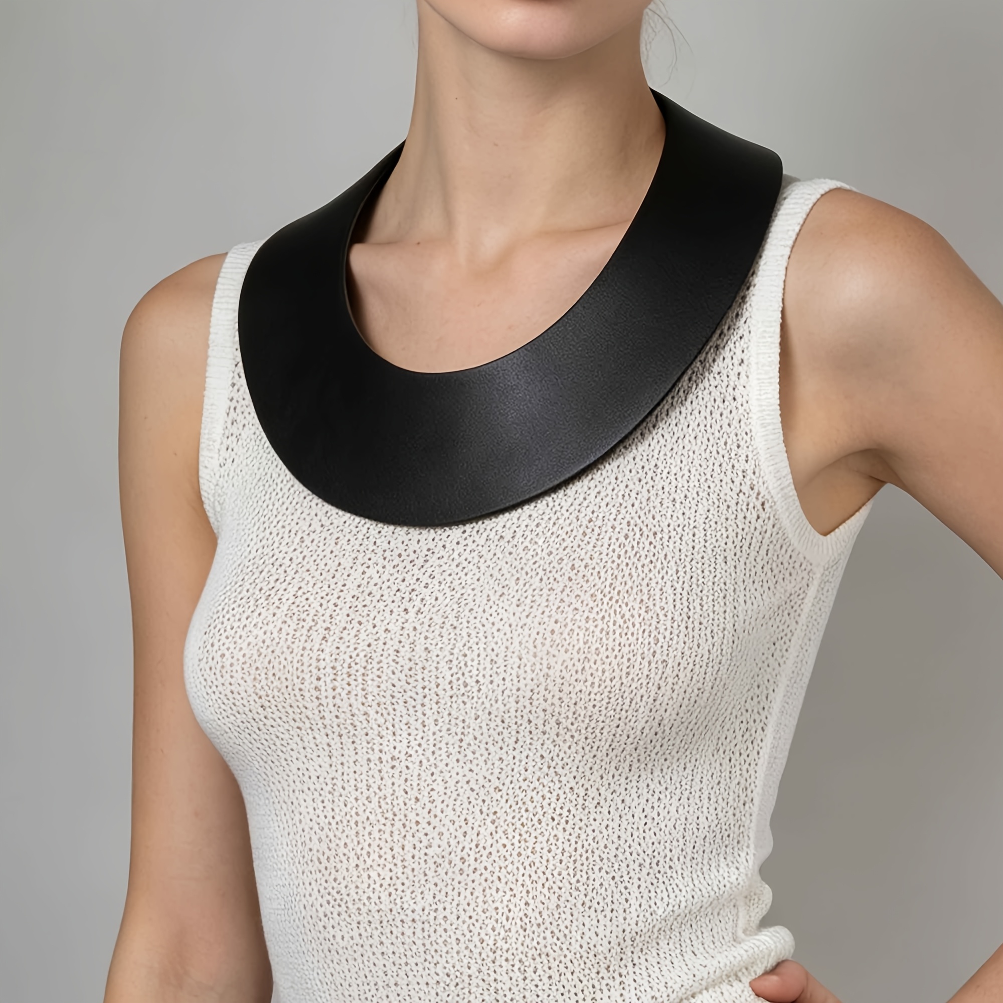 TEMU 1pc Women's Black Minimalist Loose Collar Adjustable Individual Niche Lightweight Necklace Party Accessory