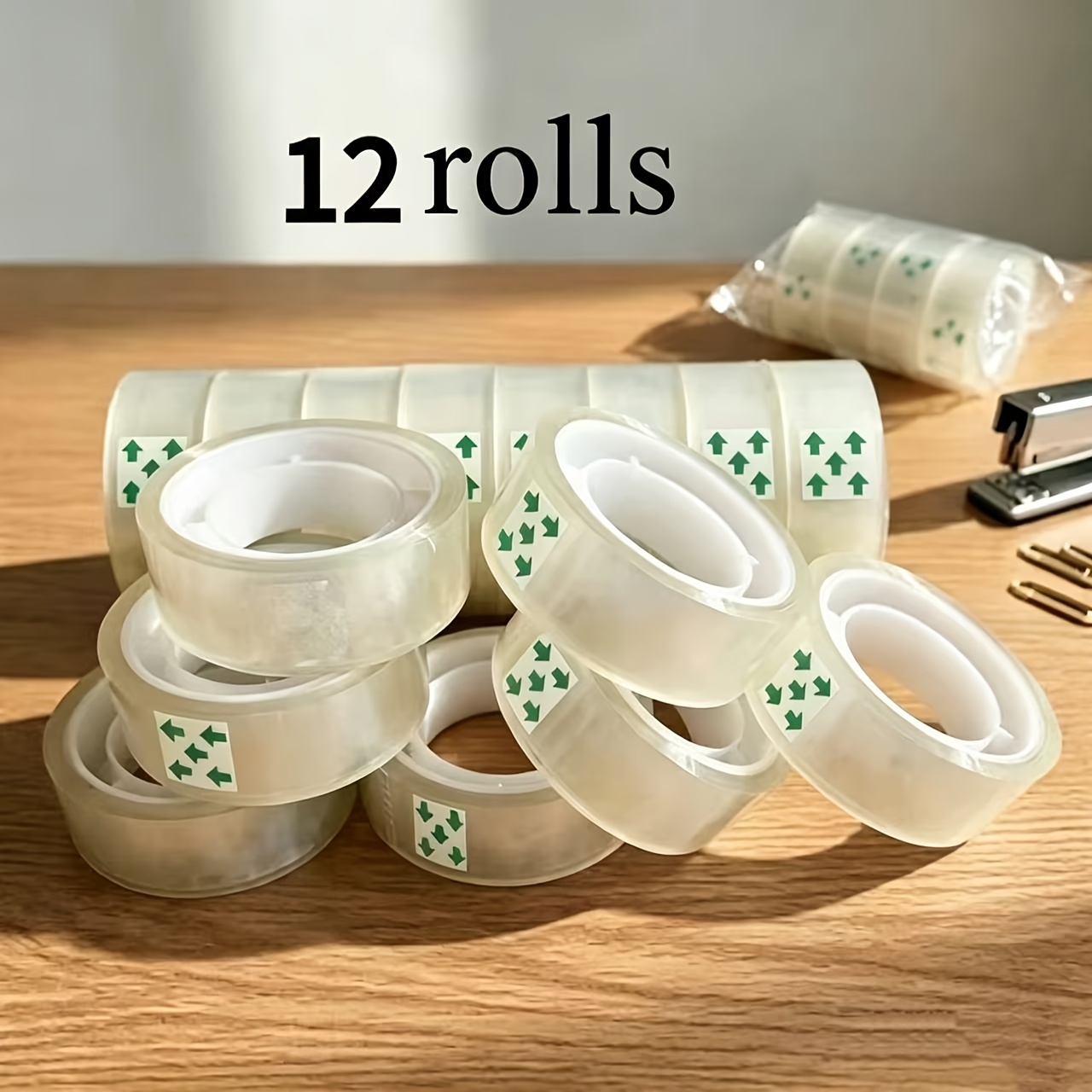 TEMU 12 Rolls Of Transparent Tape, 1.2cm Wide Strong Adhesive Tape, Residue-free Removable Tape, Suitable For Home, Office, School, Diy Crafts, Gift