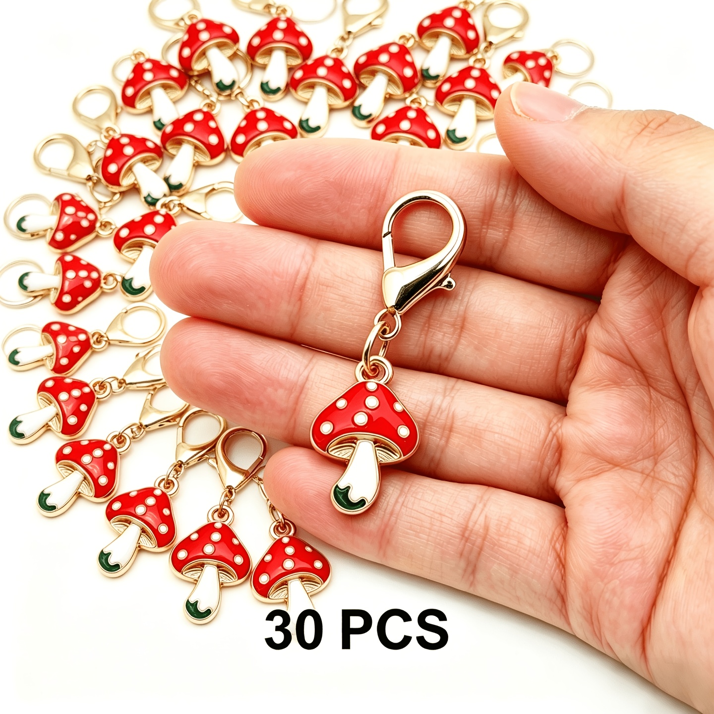 TEMU 30pcs Mushroom Lobster Clasp Keychains, Enamel Backpack Bag Charms, Cute Plant Pendants, Back-to-school Gifts, Birthday & Party Favor Gifts