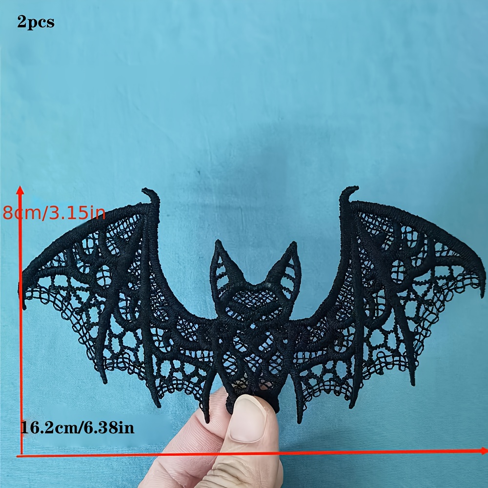 Image of Ywli 2pcs Per Halloween Black And White Water-soluble Lace Bat Patches For Embroidery Sewing Fabric Appliques