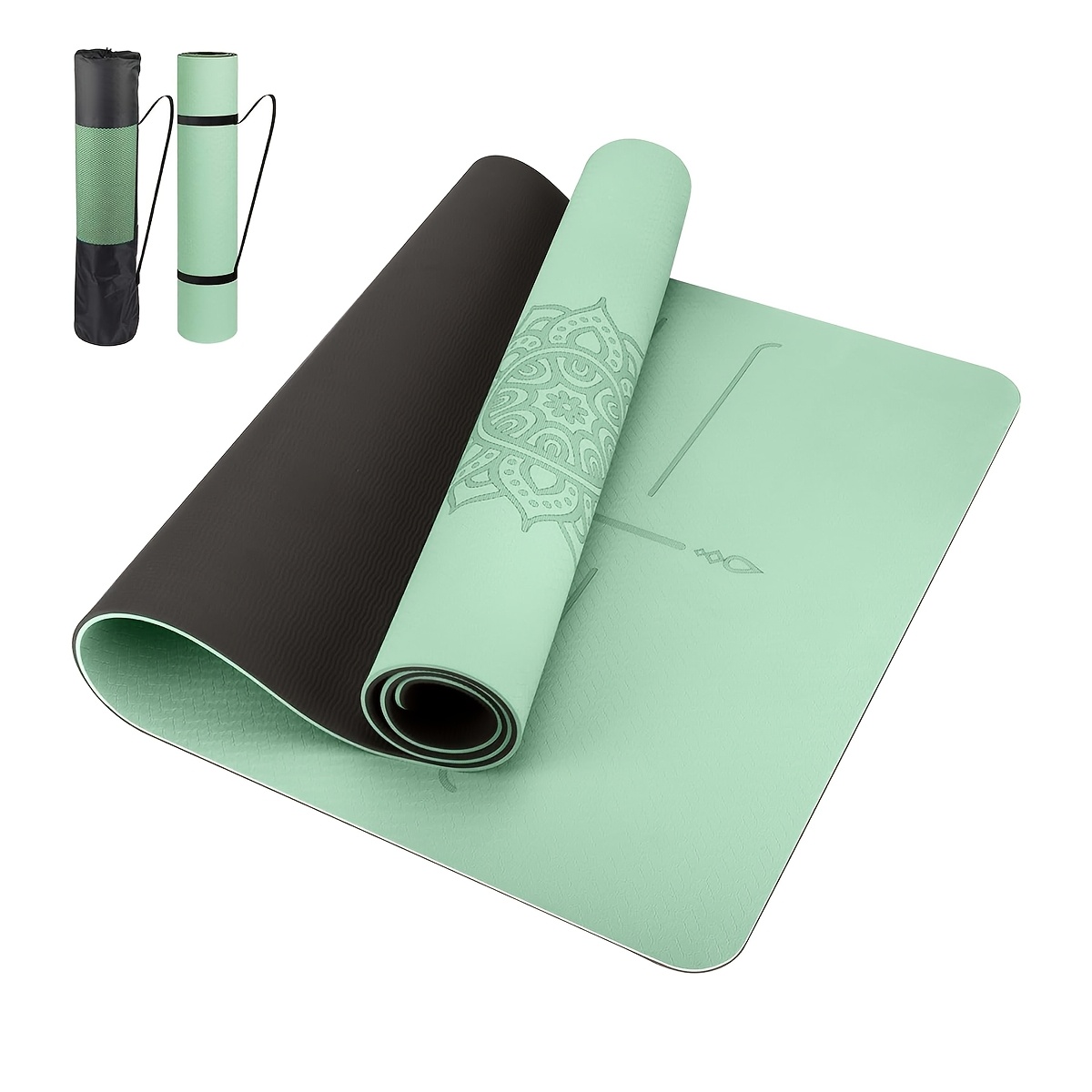 TEMU Non-slip Yoga Mat With Alignment Guides - High-quality Tpe Exercise Mat For Home Gym, Pilates, Travel - Durable, Portable, And Easy To Clean -
