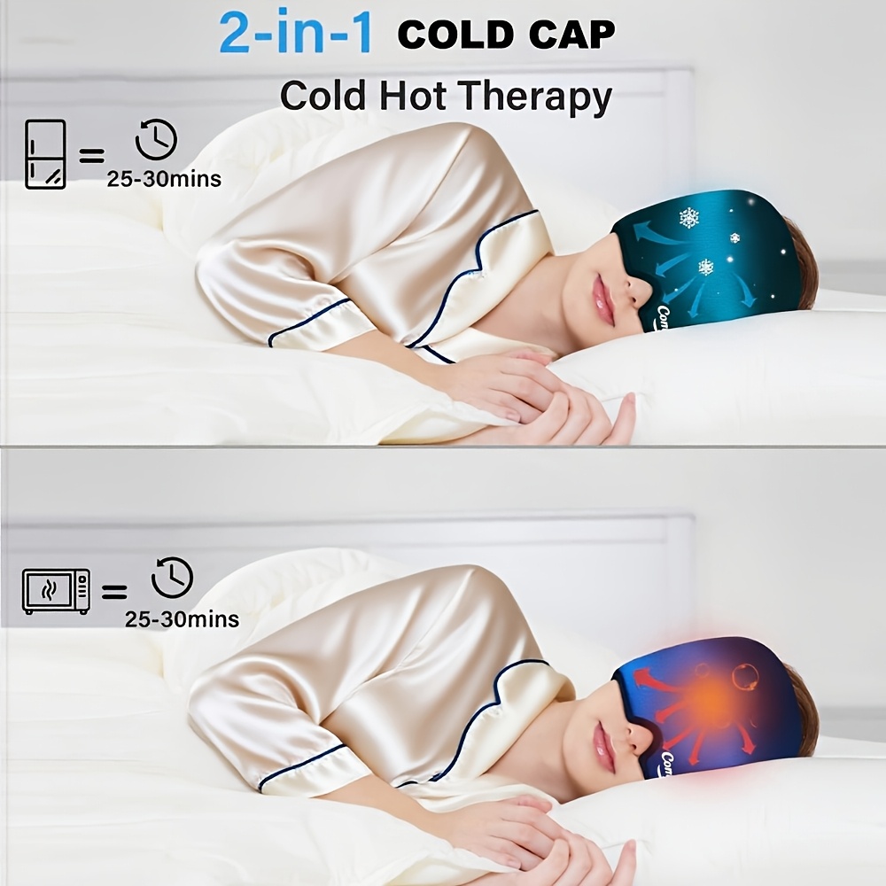 Comficure Migraine Cap, Soothing Headache Hat Ice Pack Mask, Face Cold Compress Cooling Gel Head Wrap Products for Tension, Stress & Hangover
