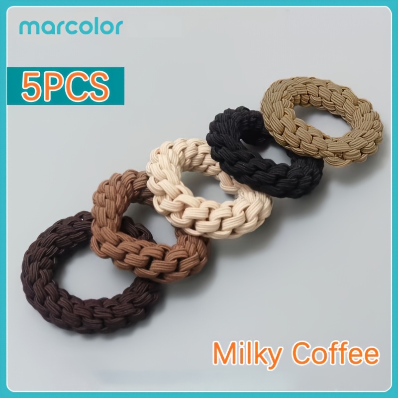 TEMU Marcolor Upgraded Thickened Braided Hair Tie For Women, Black, Candy Color, Contrasting Color, Multicolor, Milk Coffee Color, Bun Hair Tie, High