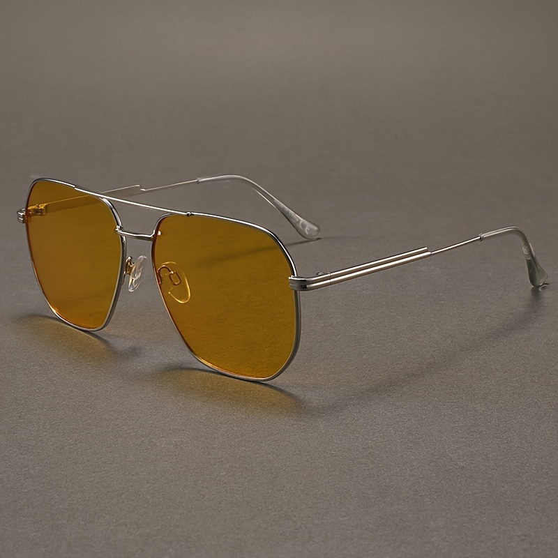 Image of Fashion Rectangle Night Driving Glasses For Women And Men, Metal Frame, Night Vision Driving Glasse, Metal Sunglasses