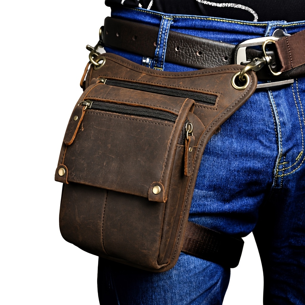 Image of Genuine Leather Men's Belt Bag - Vintage Design Belt Bag With Shoulder Strap, Durable For Outdoor, Travel & (waist/leg Pack) - Genuine Leather (no Maintenance)