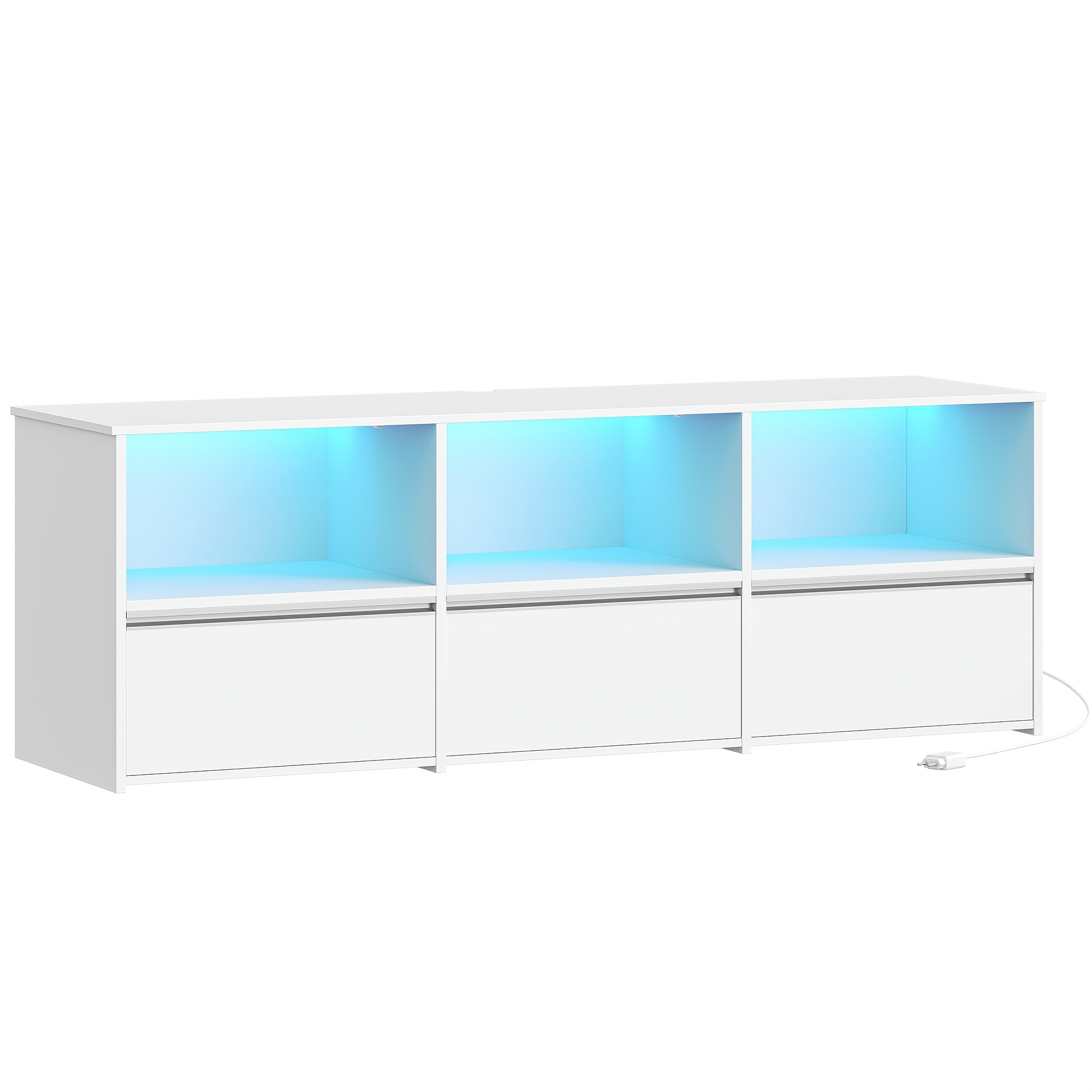 TEMU Fernsehständer, Tischplatte geeignet für Fernseher bis zu 65 Zoll mit RGB LED-Beleuchtung (25 Farben), 143,5 cm lang, ausgestattet mit 3