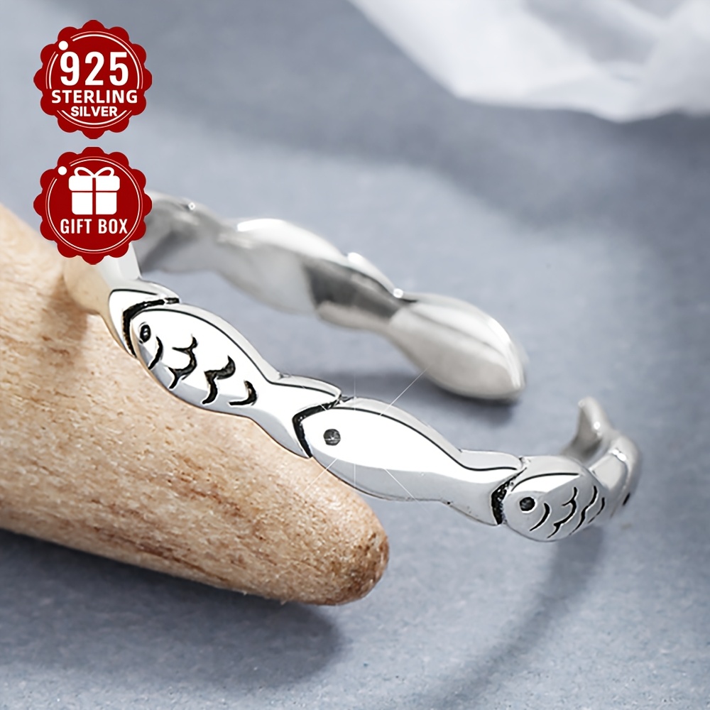 Women's 925 Pure Silver Small Fish Open Ring