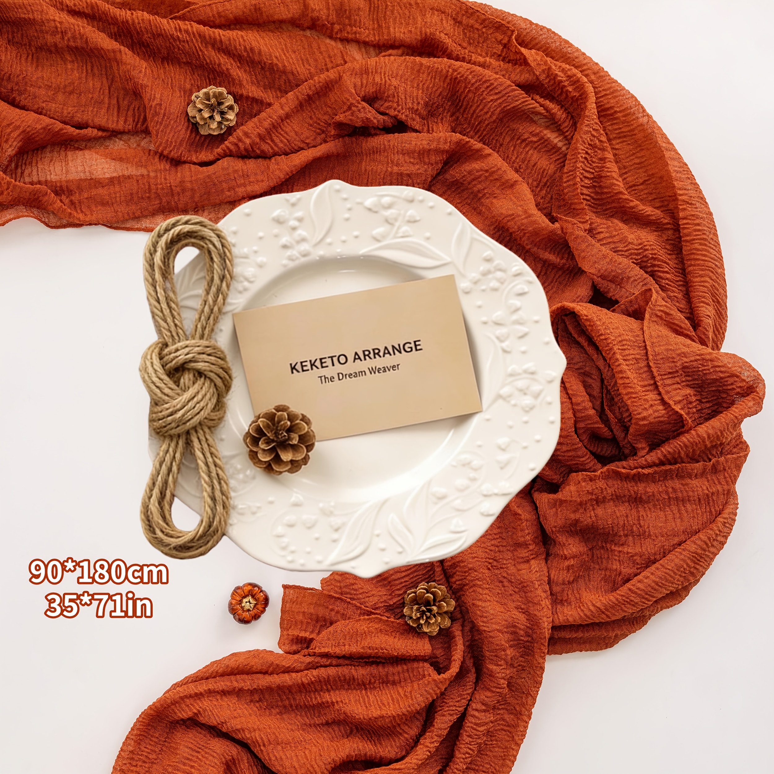 71 Inch Fall Thanksgiving Table Runner Terracotta Decorations Rustic Burnt Orange Sheer Cheese Cloth For Baby Bridal Shower Party Centerpiece Gauze Decor For Home