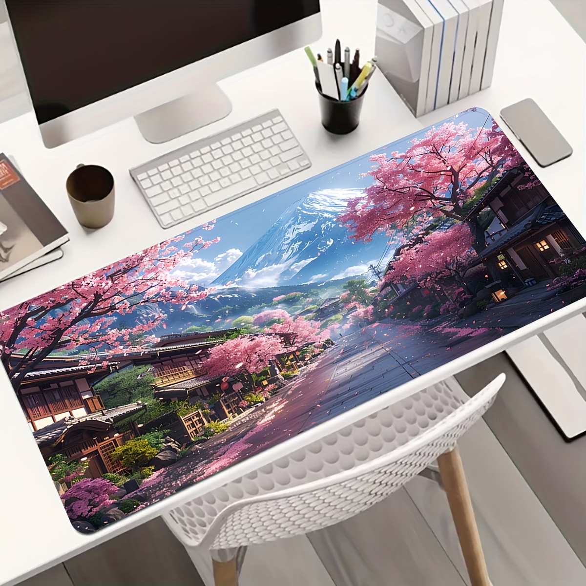 

1pc Japanese Cherry Blossom Street & Gaming Mouse Pad, Office Desk Accessory, Rubber Material, 1 Size, For Computer & Gaming Use