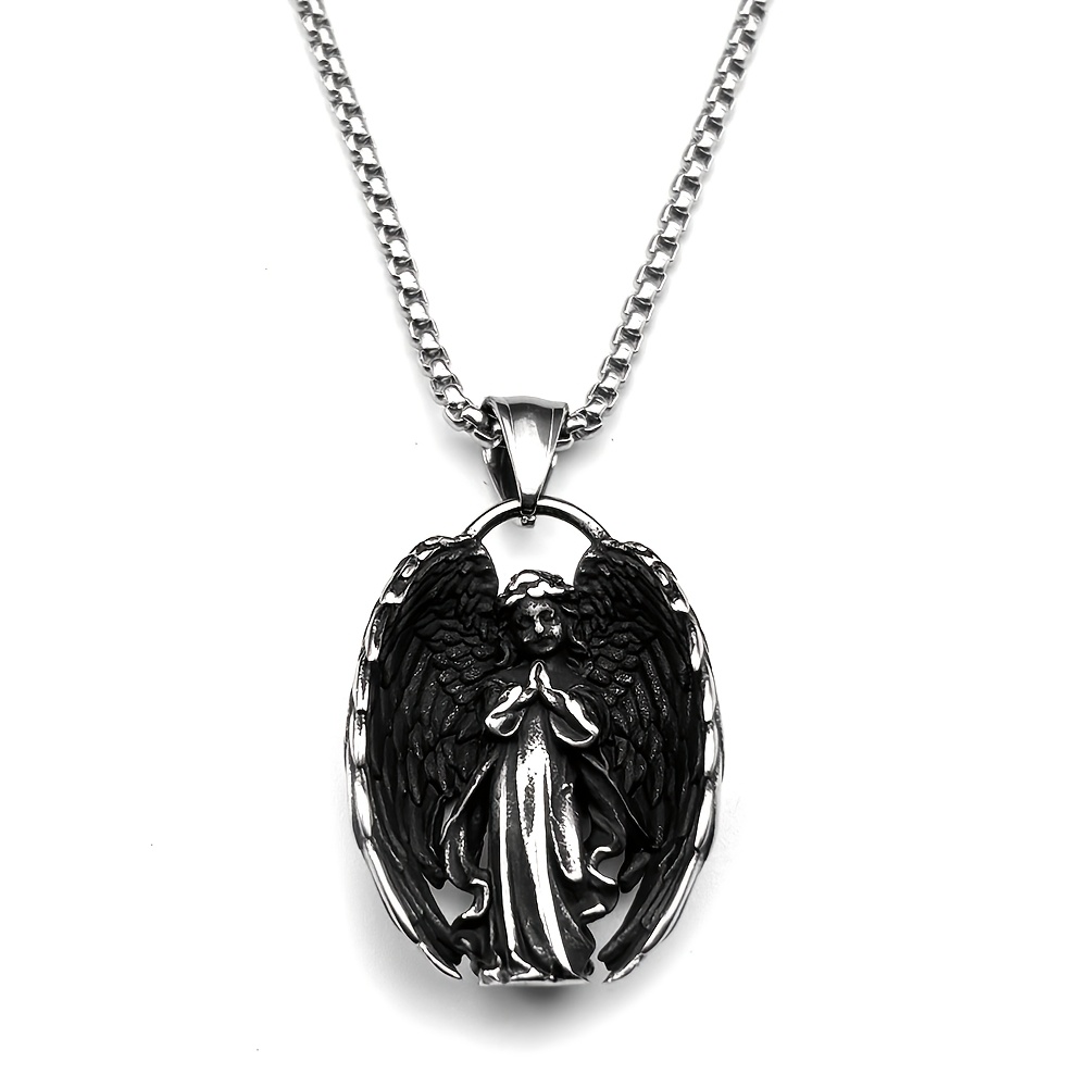 Men's Vintage Guardian Angel Wings Pendant Necklace