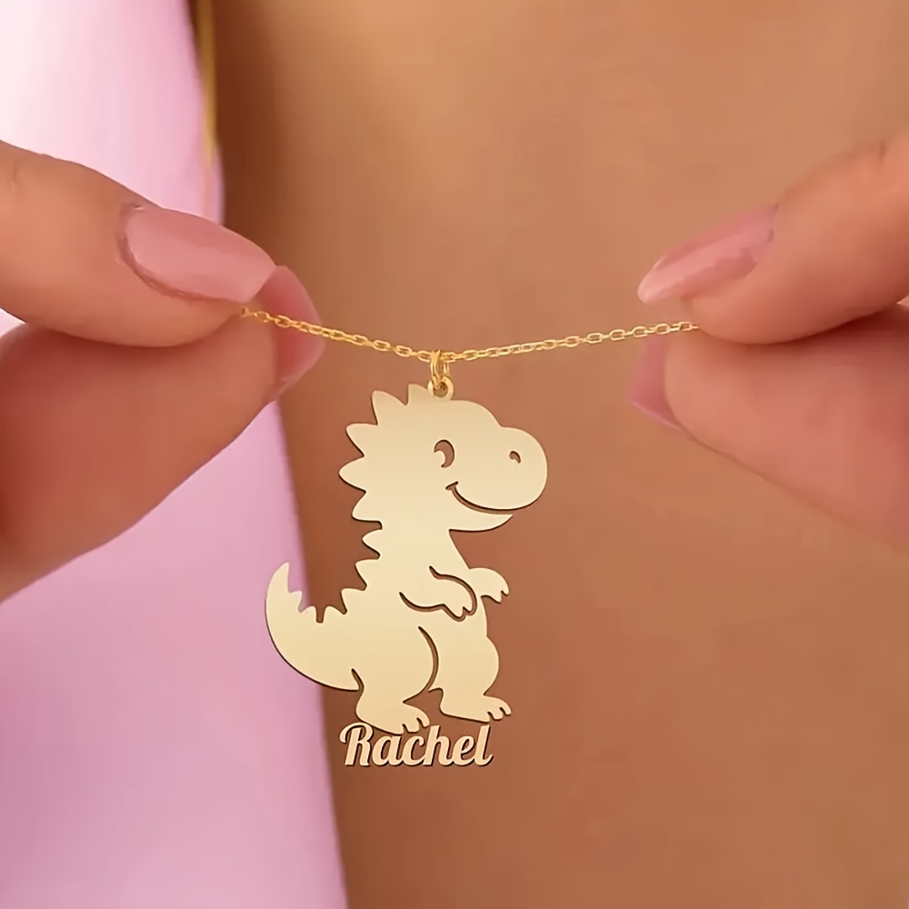 TEMU Personalized Stainless Steel Dinosaur Name Necklace, Custom Jewelry Gift, Dinosaur Jewelry, Dinosaur Lover Gift, Holiday Gift, Thanksgiving Gift