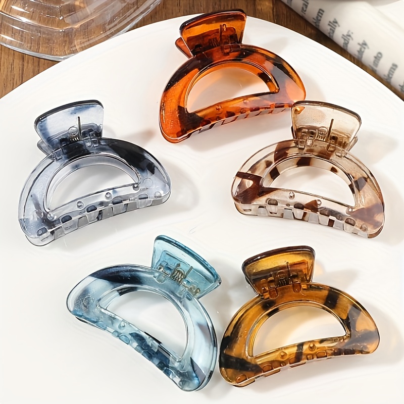 TEMU 5pcs Set Of Hollow-out Semi-circular Gradient Amber Leopard Print Hair Claw Clips, Simple Elegant Fashionable Cute Sweet Small Claw Clips For