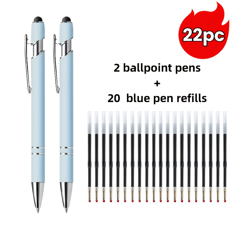 22pcs Set/metal Retractable Round Ballpoint Pen With Touch Screen Stylus Tip - Smooth Writing, Non-slip Handle, Compatible With Devices, The Pen With A Black Refill, Very Suitable For Daily Use