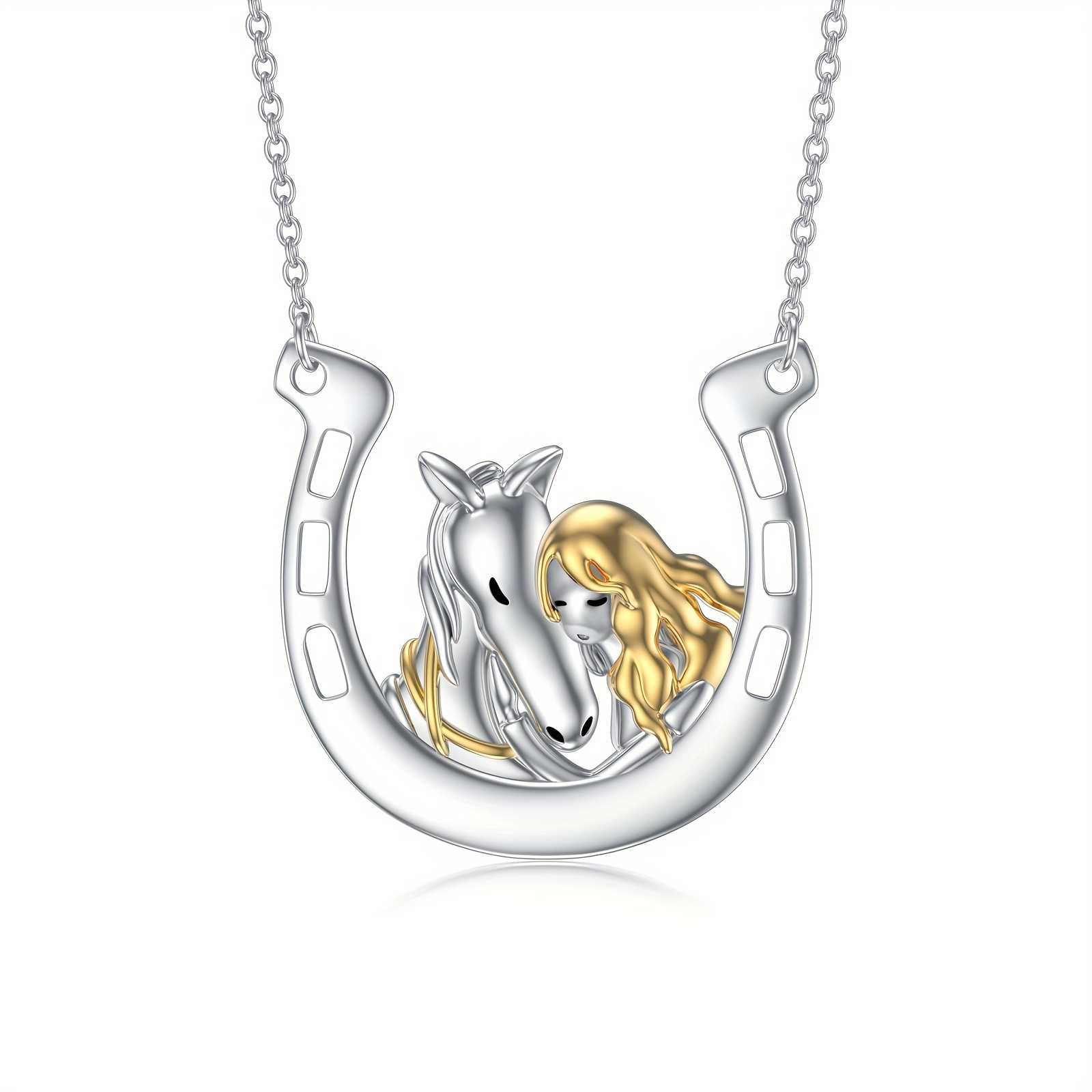 horse necklace 925 sterling silver horseshoe pendant Temu