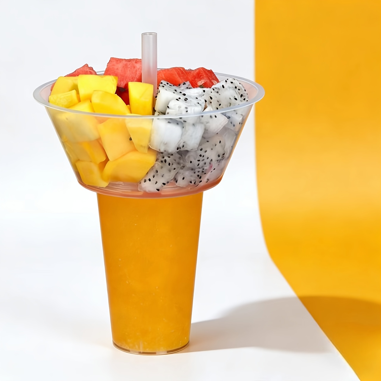 TEMU 2-in-1 Reusable Snack & Beverage Cups With Straws. 16oz 10-set: 10 Cups, 10 Bowls, 10 Straws. Great For Fries, Popcorn, Fruit & Desserts.