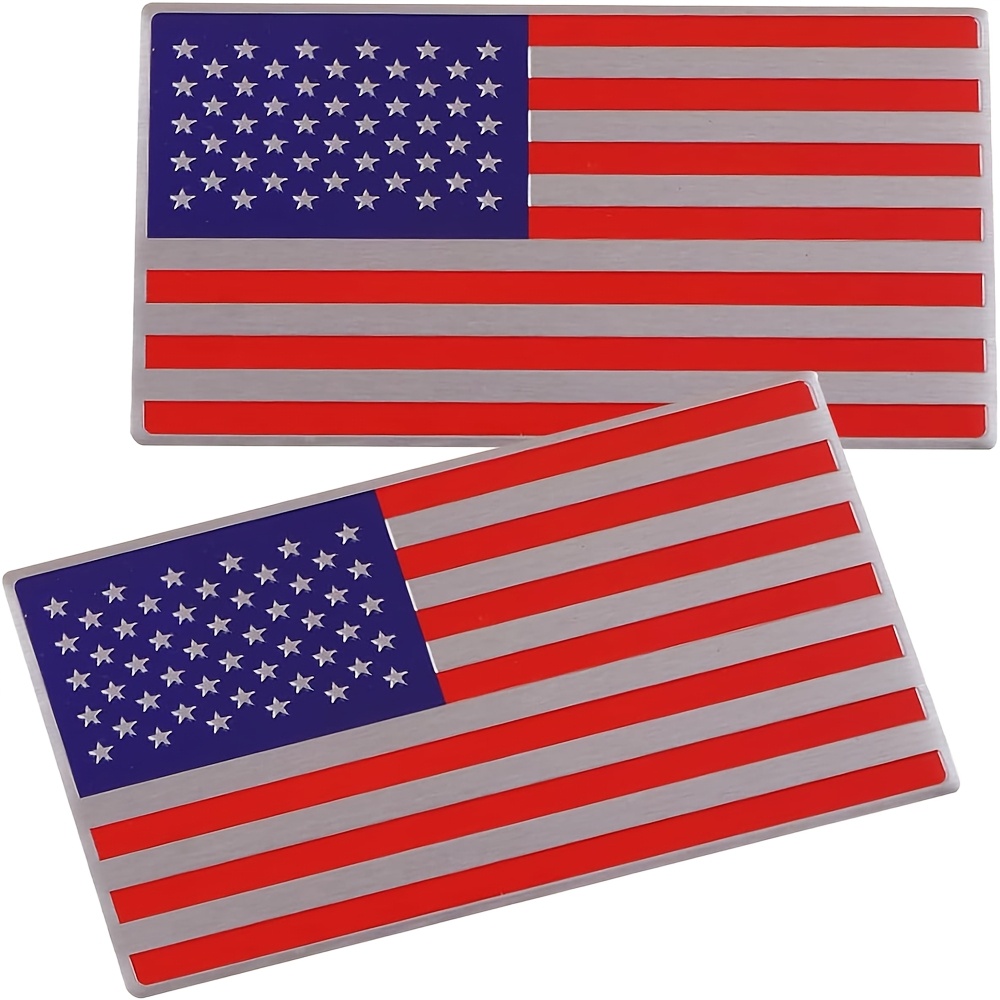TEMU Adesivo per auto 3D a forma di bandiera americana in alluminio premium - Sticker in metallo resistente per veicoli, design patriottico blu