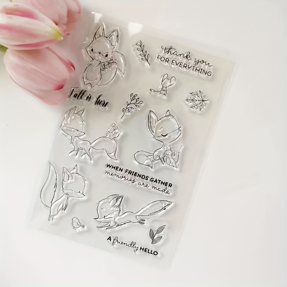 

Azsg Clear Stamps For Diy Scrapbooking And Card Making, Cartoon Fox And Phrases Design, Transparent Silicone Stamping Template For Crafts And Decor