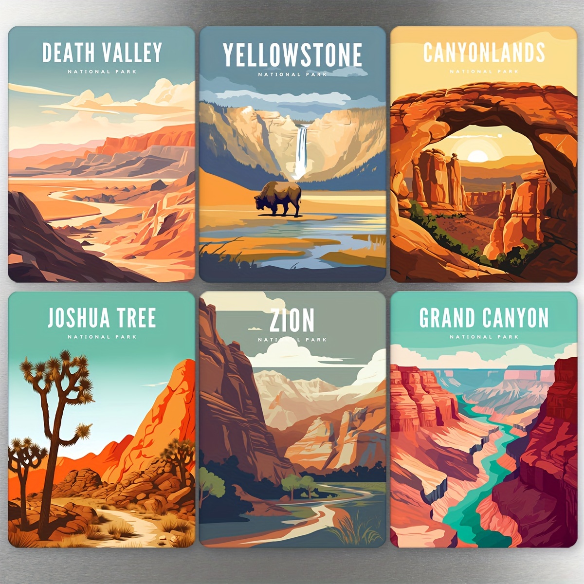 

6-piece Set Of Us National Parks Refrigerator Magnets - Rubber Rectangle Fridge Magnets For Home Decor & Organization - Yellowstone, , Grand Canyon & More - Unique Gift With Magnetic Back