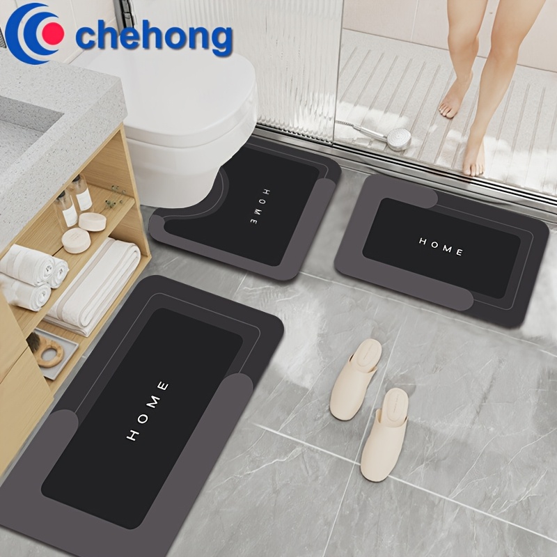 

3pcs Chehong Geometric Pattern Bath Rug Set, Non-slip Rubber Backing, Knit Polyester Bathroom Mats, Machine Washable, U-shaped & Rectangular, 2.5mm , Home Decor