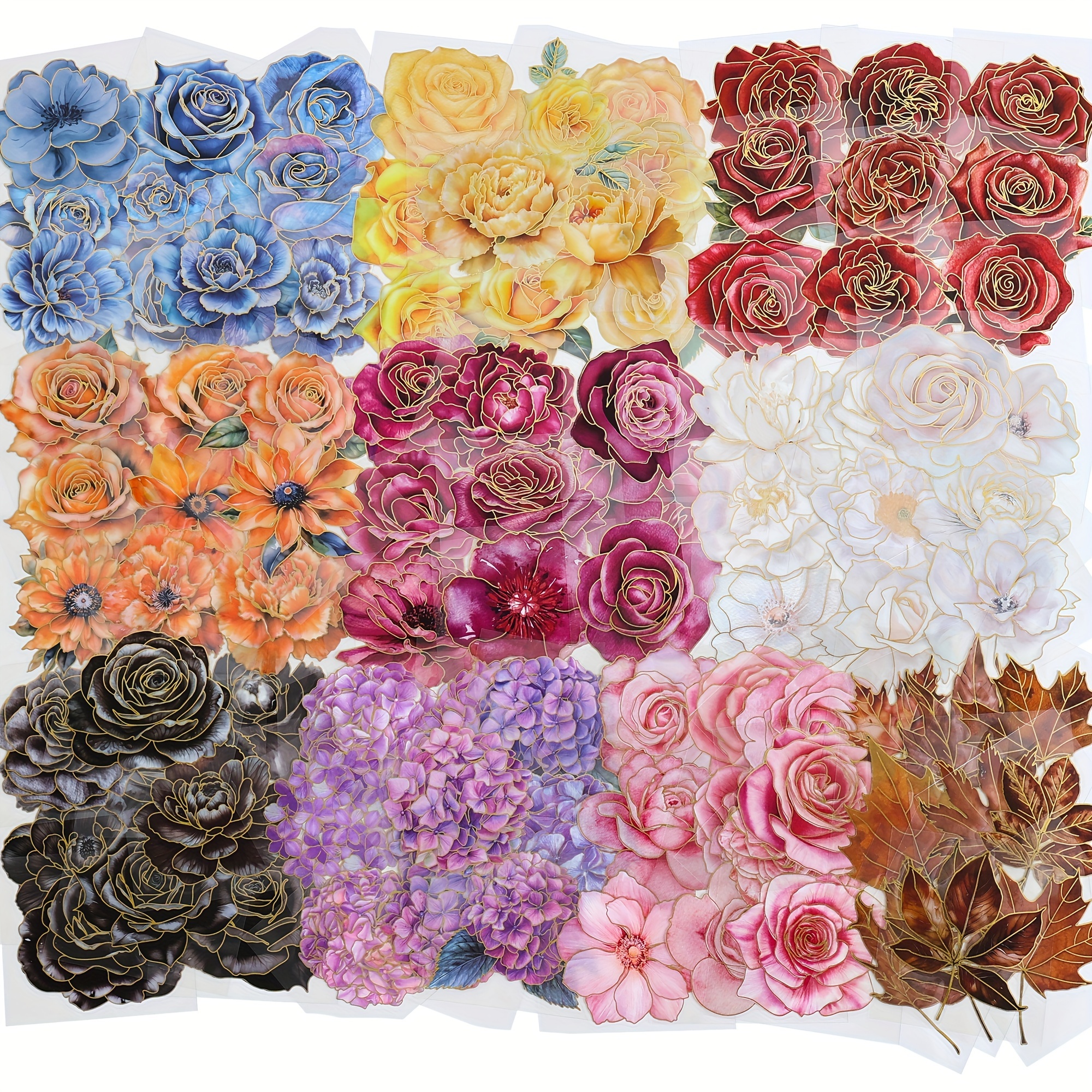 

100 Pcs Large Floral Stickers With Metallic Holographic Edges, Reusable Watercolor Blossoms For Scrapbooking, Journaling & Aesthetic Home Embellishments