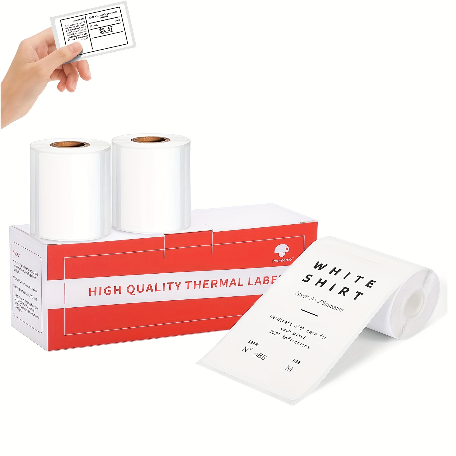 TEMU Phomemo 1.97"X3.15" (50X80Mm) Etichette Termiche Bianche per M110/M220/M221/M120/, 3 Rotoli (100/Rotolo), Adesivi Autoadesivi per Abbigliamento,