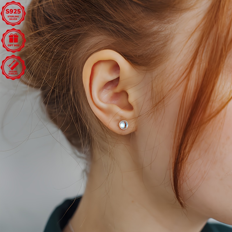 925 Sterling Silver Moonstone Stud Earrings