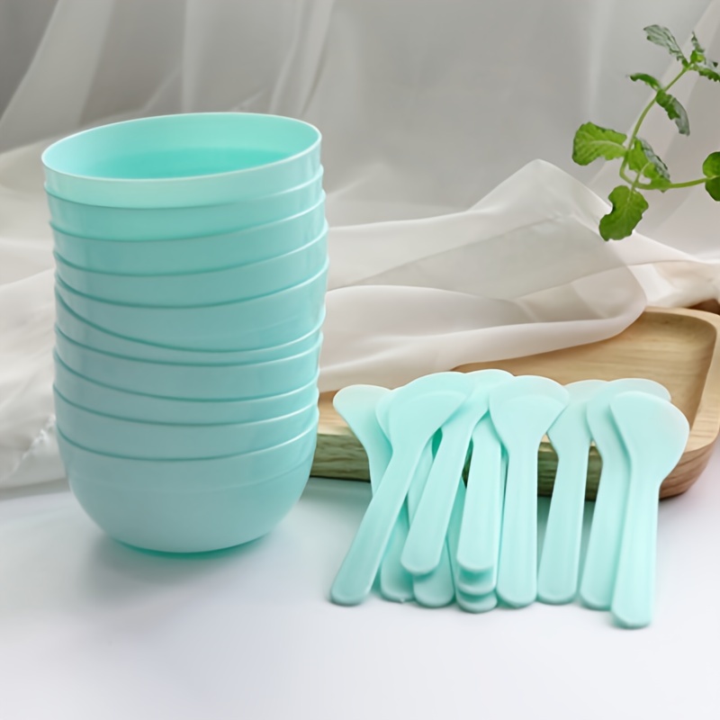 TEMU 10pcs Unscented Reusable Facial Mask Mixing Bowl And Spatula Set, Plastic Skincare Tool Kit For Face Masks And Mud Masks, No Electricity Or
