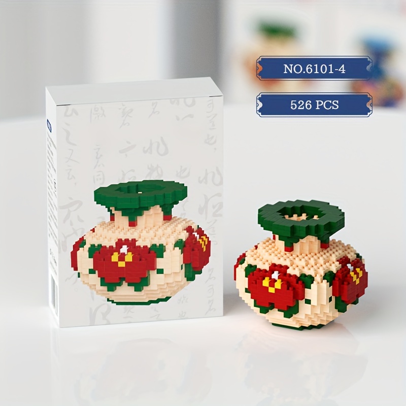 Flower Vase Building Blocks Desktop Decor Christmas Gift Floral Theme