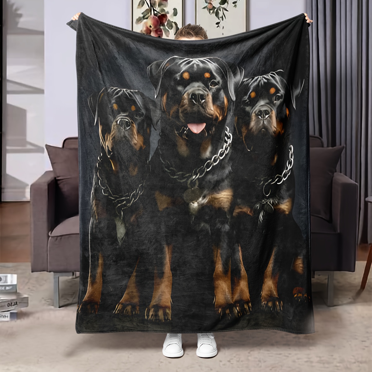 

Rottweiler Dog Print Fleece Throw Blanket, Contemporary Style, Animal Theme, Use, Soft Polyester, Lightweight For Bed Sofa Camping - 1pc