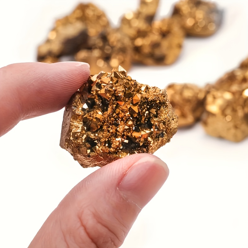 TEMU 1pc Of Electric Gold-plated Agate - A High-quality Crystal Cluster, Ideal For Home Decor, Specimen Collection, Diffuser Stone, Crafting,